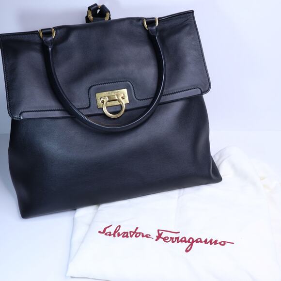 SALVATORE FERRAGAMO Trifolio Leather Backpack Black Top Handle Convertible main image 9